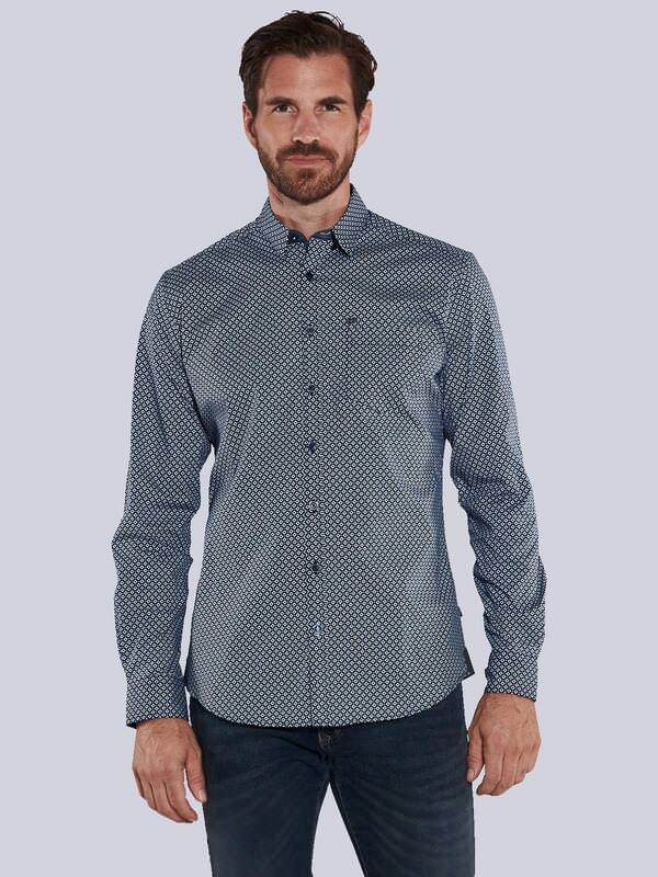 engbers Herren Langarm-Hemd gemustert blau regular Button Under von engbers