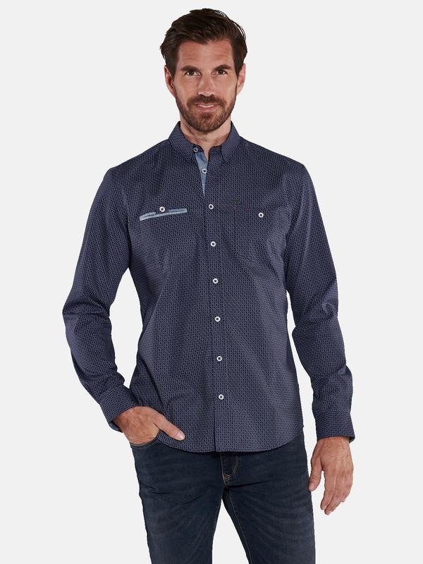 engbers Herren Langarm-Hemd gemustert blau regular Button Under von engbers