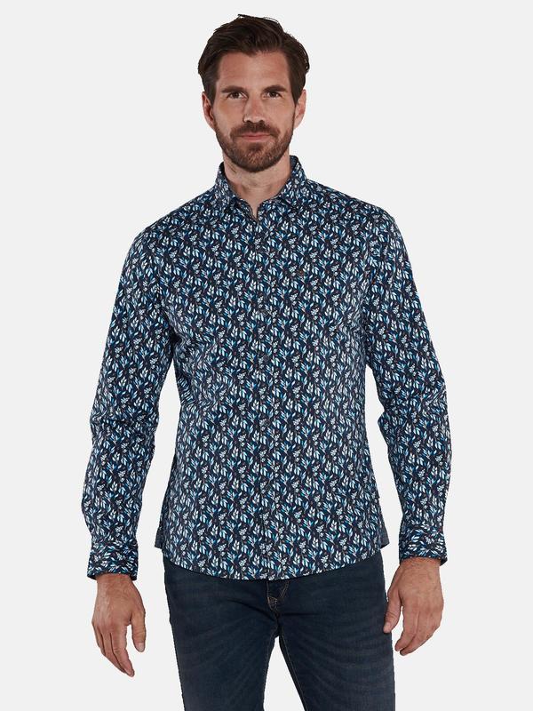 engbers Herren Langarm-Hemd gemustert blau slim fit Haifisch von engbers