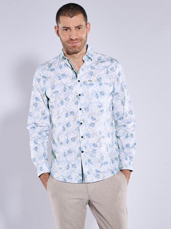 engbers Herren Langarm-Hemd gemustert blau slim fit Kent-Kragen von engbers