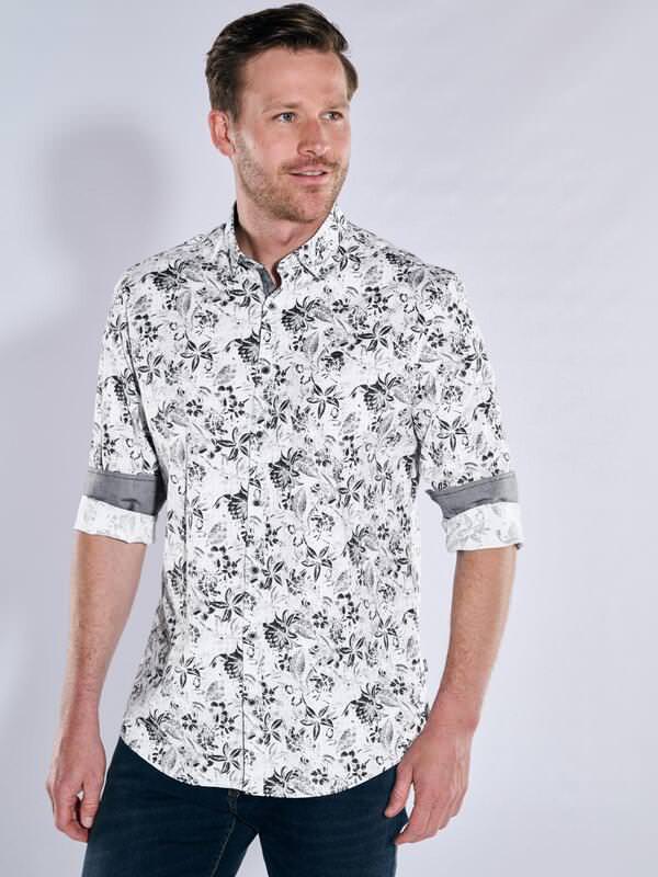 engbers Herren Langarm-Hemd gemustert grau regular Button Under von engbers