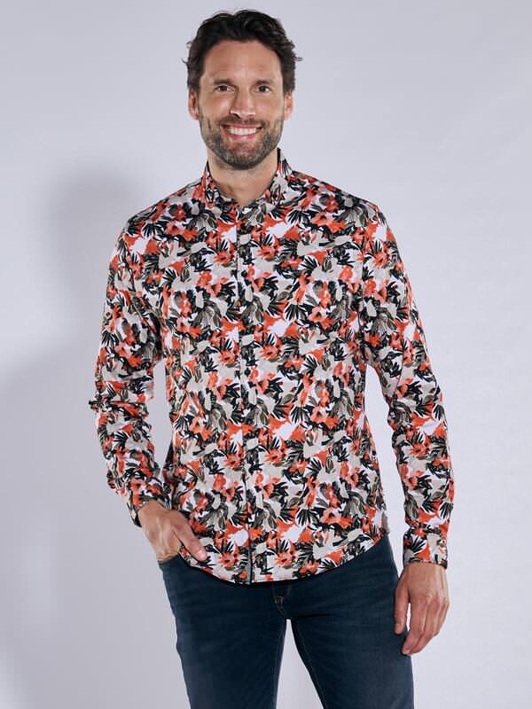 engbers Herren Langarm-Hemd gemustert orange regular Button Down von engbers