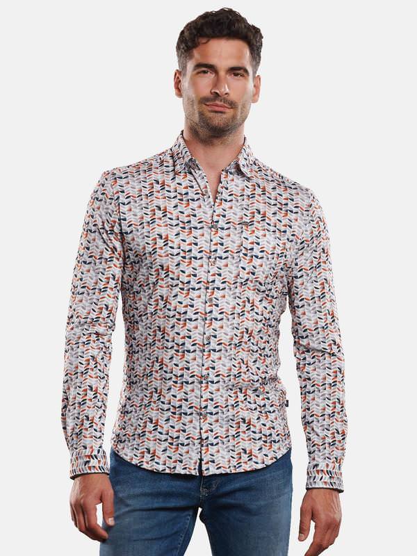 engbers Herren Langarm-Hemd gemustert orange slim fit Button Down von engbers