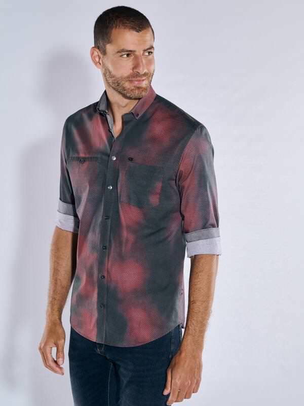 engbers Herren Langarm-Hemd gemustert rot regular Button Down von engbers