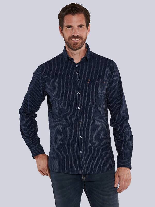 engbers Herren Langarm-Hemd gestreift Blau regular Button Under von engbers