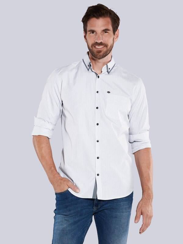 engbers Herren Langarm-Hemd gestreift Weiß regular Button Down von engbers