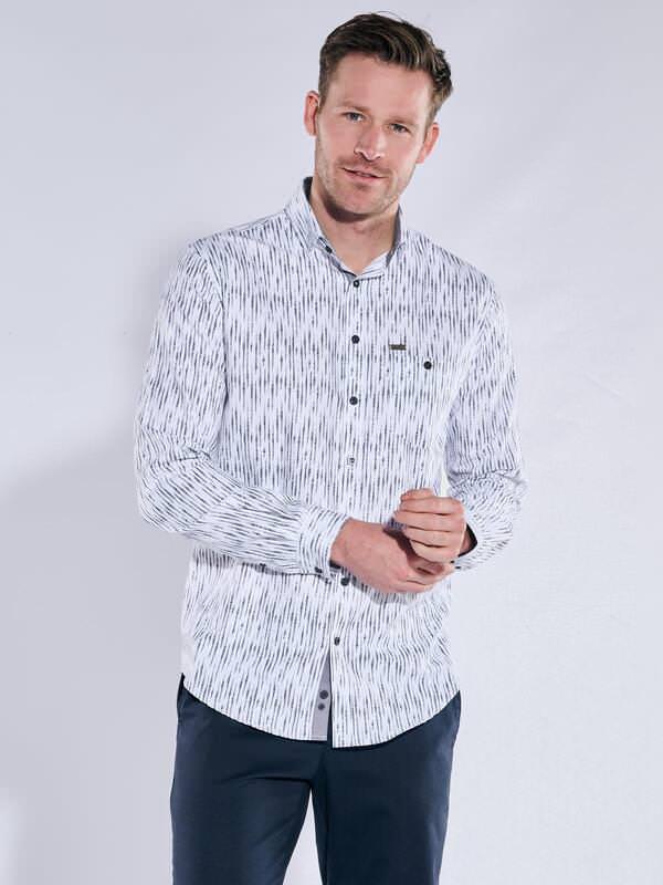 engbers Herren Langarm-Hemd gestreift blau regular Button Under von engbers
