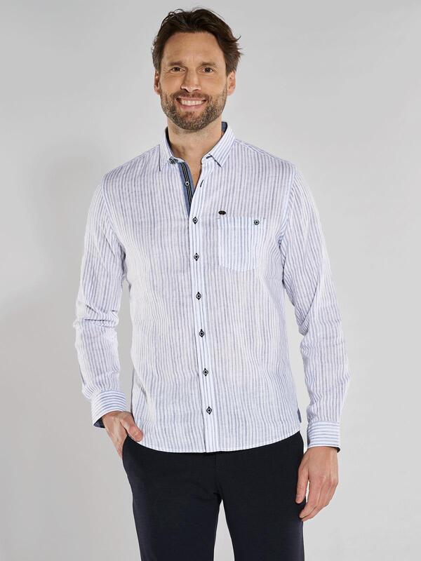engbers Herren Langarm-Hemd gestreift blau regular Button Under von engbers