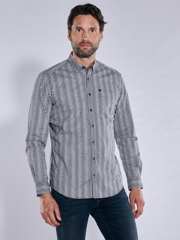 engbers Herren Langarm-Hemd gestreift schwarz regular Button Under von engbers