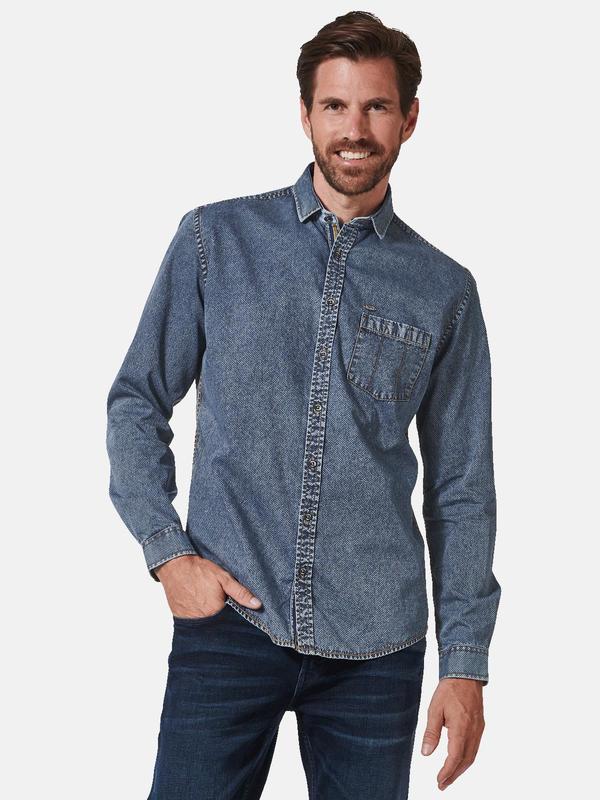 engbers Herren Langarm-Hemd in Denim-Optik Blau regular uni Kent-Kragen von engbers