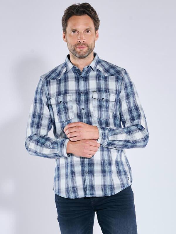 engbers Herren Langarm-Hemd kariert Blau regular Kent-Kragen von engbers
