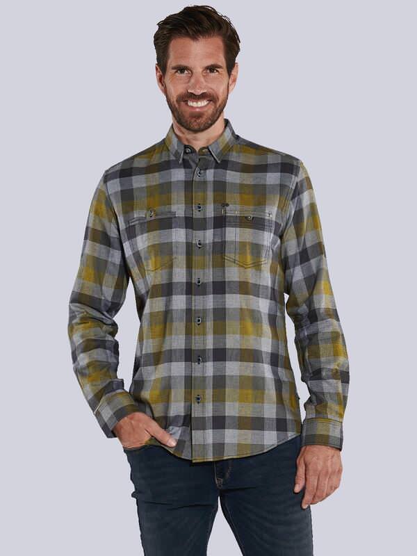 engbers Herren Langarm-Hemd kariert Gelb regular Button Under von engbers