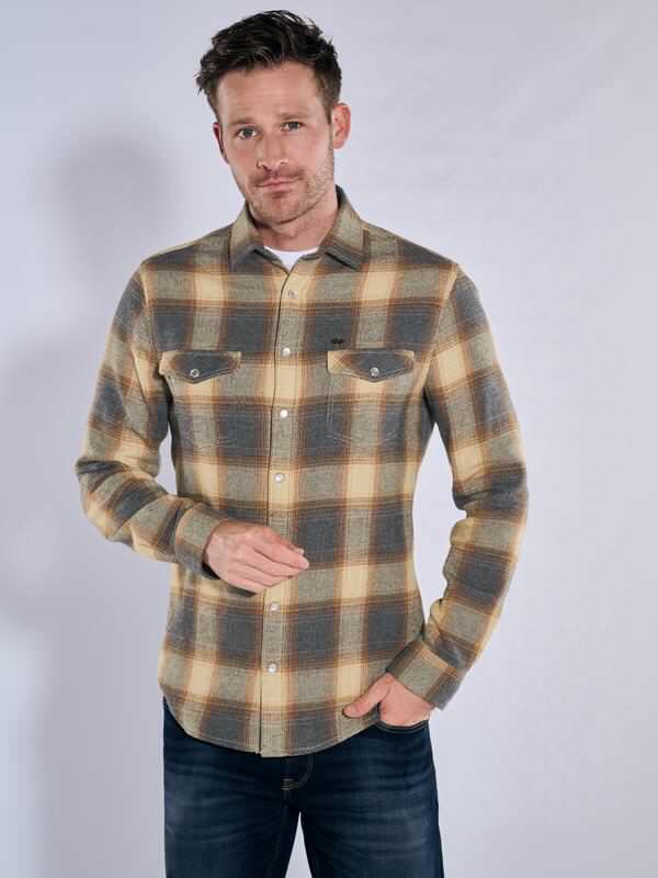 engbers Herren Langarm-Hemd kariert Gelb regular Kent-Kragen von engbers