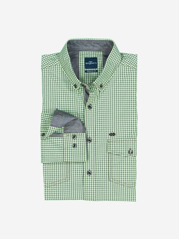 engbers Herren Langarm-Hemd kariert Grün regular Button Down von engbers