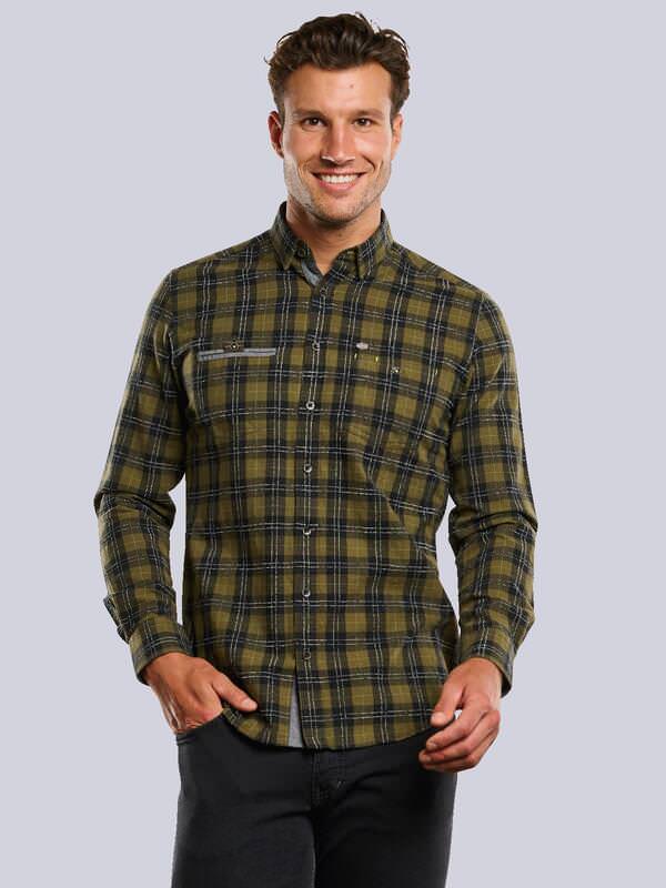 engbers Herren Langarm-Hemd kariert Grün regular Button Under von engbers