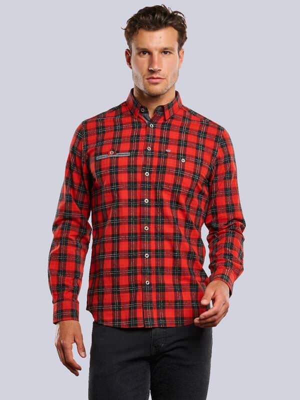 engbers Herren Langarm-Hemd kariert Rot regular Button Under von engbers