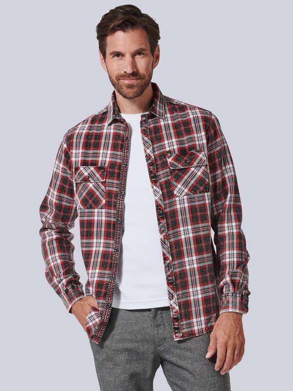 engbers Herren Langarm-Hemd kariert Rot regular Kent-Kragen von engbers