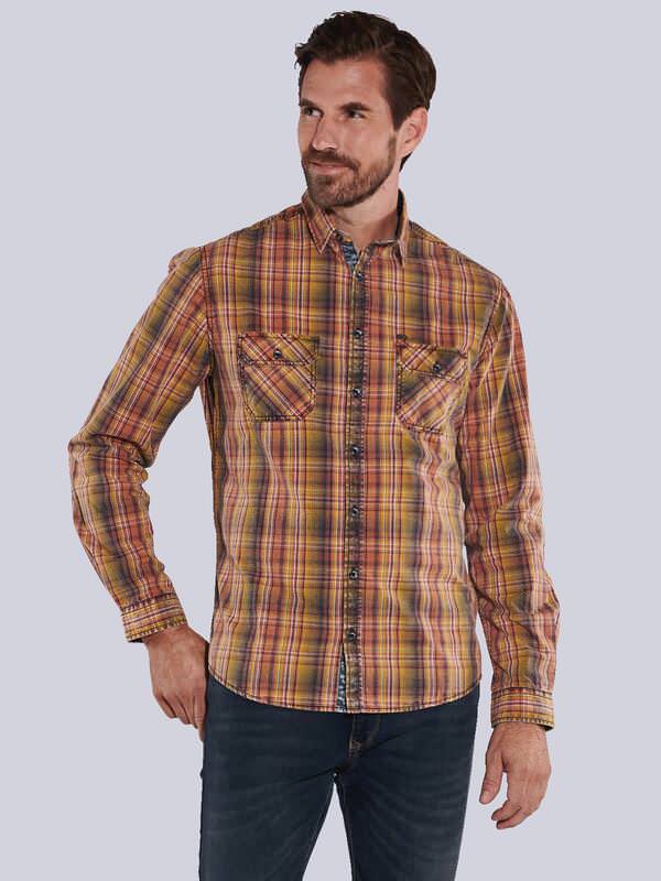 engbers Herren Langarm-Hemd kariert Rot regular Kent-Kragen von engbers