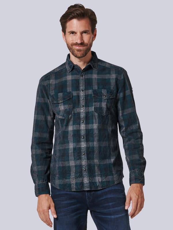 engbers Herren Langarm-Hemd kariert Türkis regular Kent-Kragen von engbers