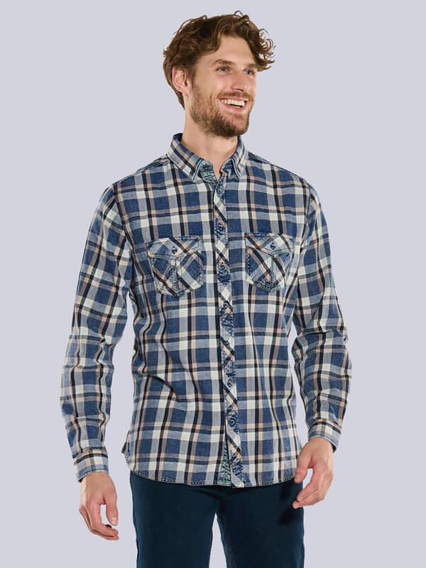 engbers Herren Langarm-Hemd kariert blau regular Button Down von engbers