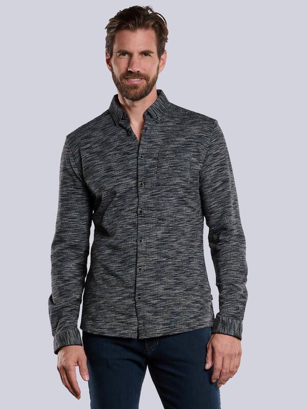 engbers Herren Langarm-Hemd meliert Grau slim fit gemustert Button Down von engbers