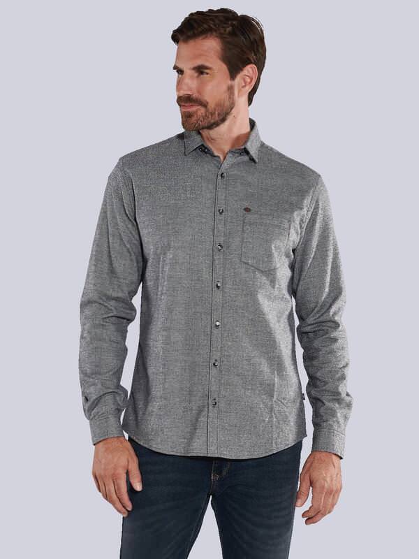 engbers Herren Langarm-Hemd regular Grau uni Button Under von engbers