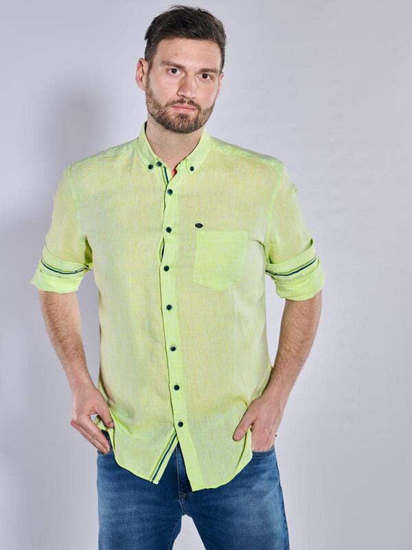 engbers Herren Langarm-Hemd regular Grün uni Button Down von engbers