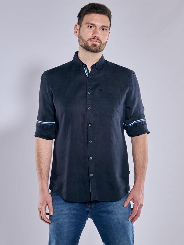 engbers Herren Langarm-Hemd regular blau uni Button Down von engbers