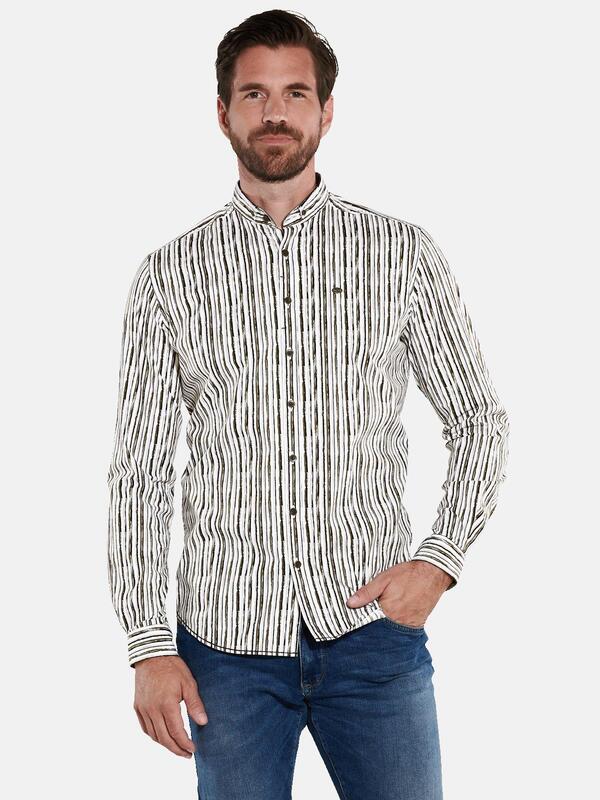 engbers Herren Langarm-Hemd slim fit Braun gestreift Button Down von engbers