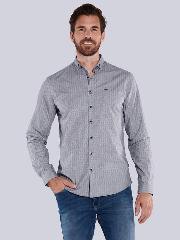 engbers Herren Langarm-Hemd slim fit Grau gemustert Button Down von engbers