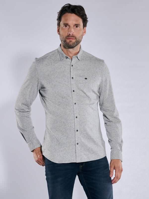 engbers Herren Langarm-Hemd slim fit Grau uni Button Under von engbers