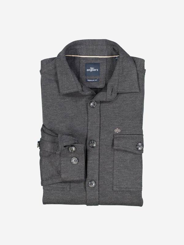 engbers Herren Langarm-Hemd slim fit Grau uni Kent-Kragen von engbers