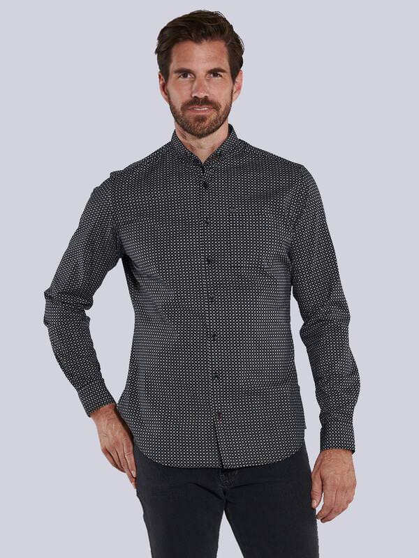 engbers Herren Langarm-Hemd slim fit Schwarz gemustert Button Down von engbers