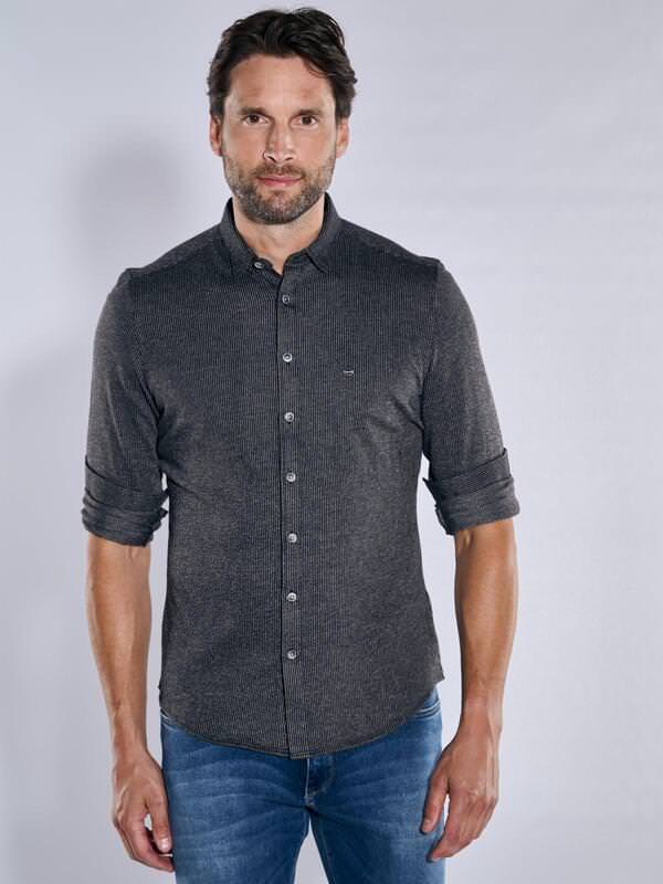 engbers Herren Langarm-Hemd slim fit Schwarz gestreift Kent-Kragen von engbers