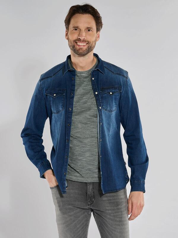 engbers Herren Langarm-Hemd slim fit blau uni Kent-Kragen von engbers