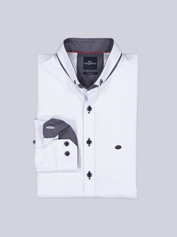 engbers Herren Langarm-Hemd strukturiert Blau regular uni Button Down von engbers