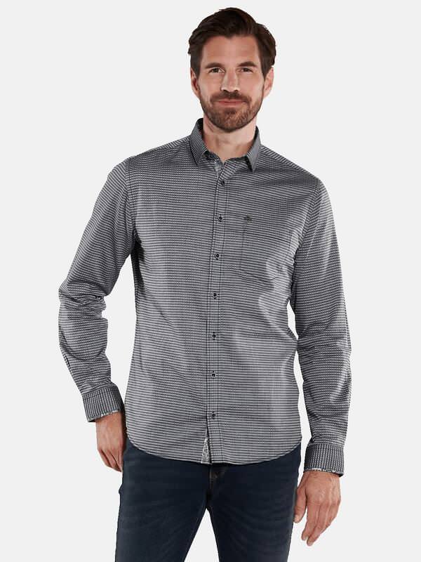 engbers Herren Langarm-Hemd strukturiert Grau regular gemustert Kent-Kragen von engbers