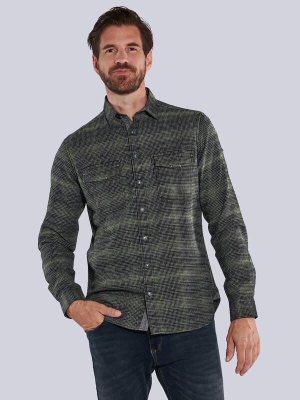 engbers Herren Langarm-Hemd strukturiert Grün regular kariert Kent-Kragen von engbers