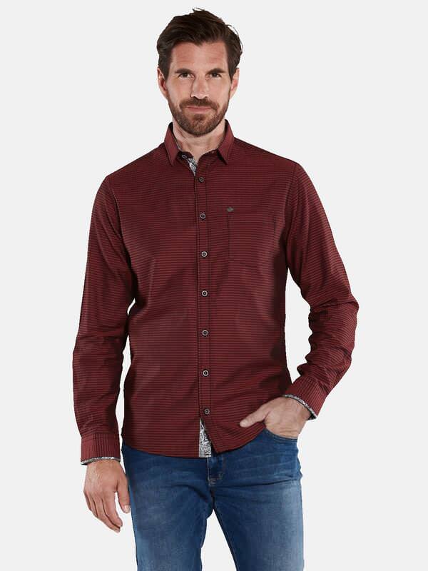 engbers Herren Langarm-Hemd strukturiert Rot regular gemustert Kent-Kragen von engbers