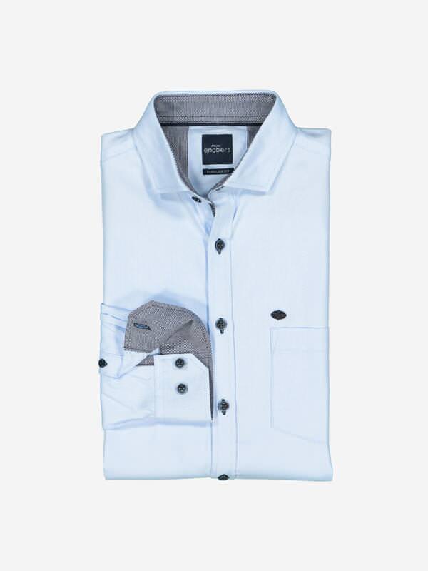engbers Herren Langarm-Hemd strukturiert blau regular uni Button Down von engbers