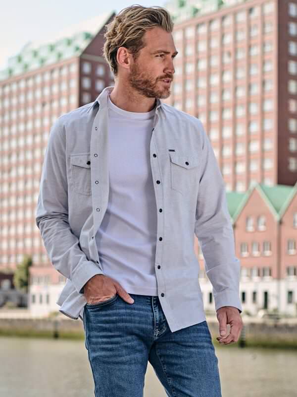 engbers Herren Langarm-Hemd uni Blau regular Kent-Kragen von engbers