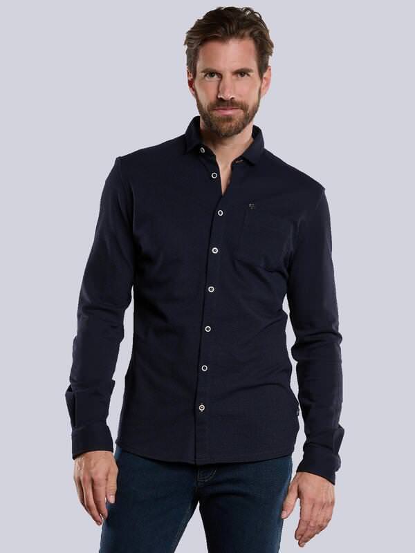engbers Herren Langarm-Hemd uni Blau slim fit Haifisch von engbers