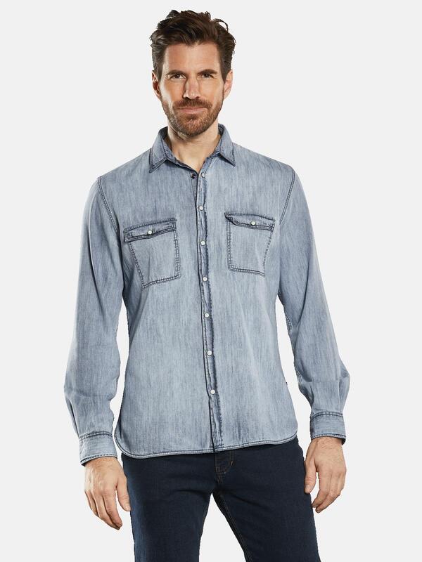 engbers Herren Langarm-Hemd uni blau regular Kent-Kragen von engbers