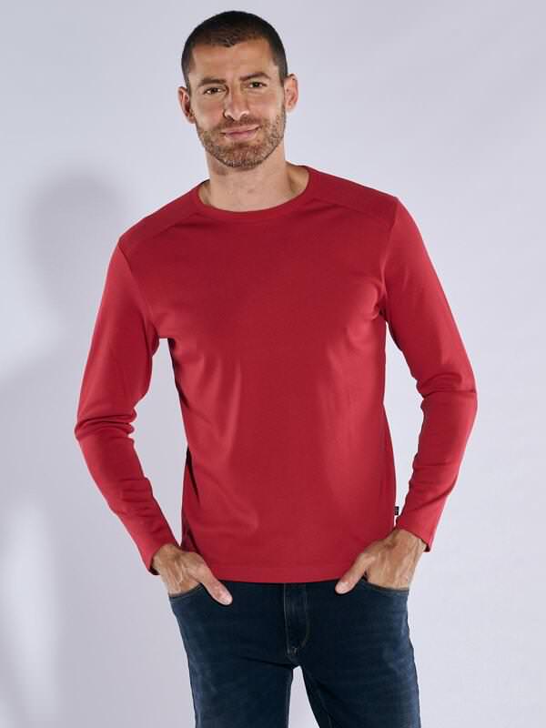 engbers Herren Langarm-Shirt "My Favorite" organic Rot regular uni Rundhals von engbers