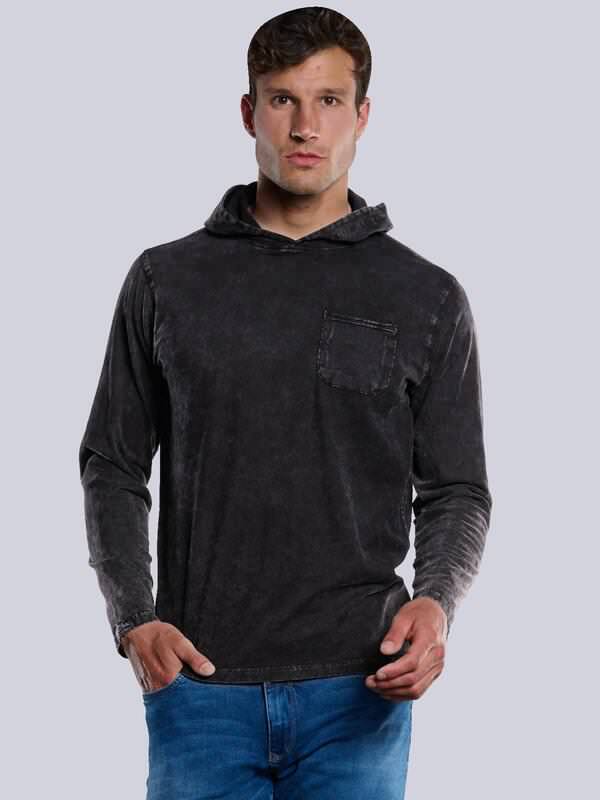 engbers Herren Langarm-Shirt mit Kapuze Schwarz regular uni von engbers