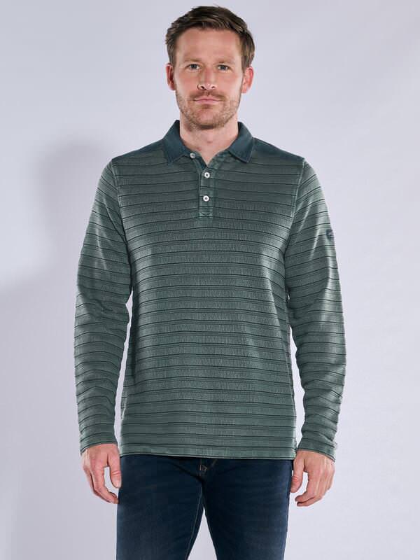 engbers Herren Langarm-Shirt mit Polo-Kragen Türkis regular gestreift Kent-Kragen von engbers