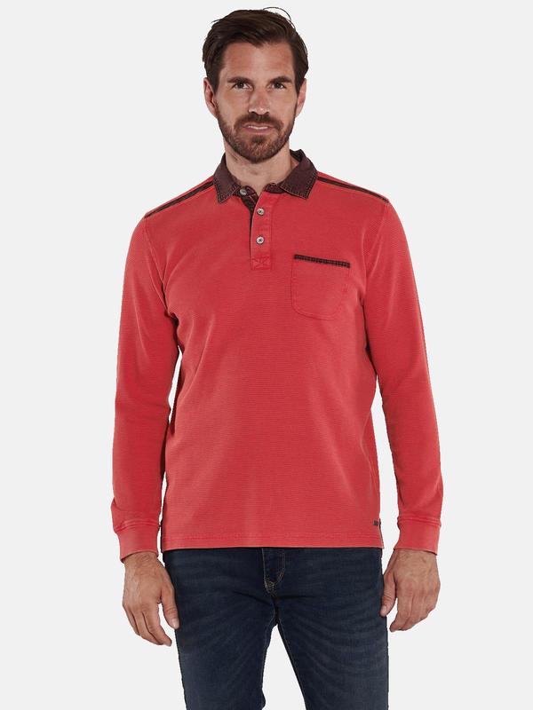 engbers Herren Langarm-Shirt mit Polo-Kragen rot regular gemustert Kent-Kragen von engbers