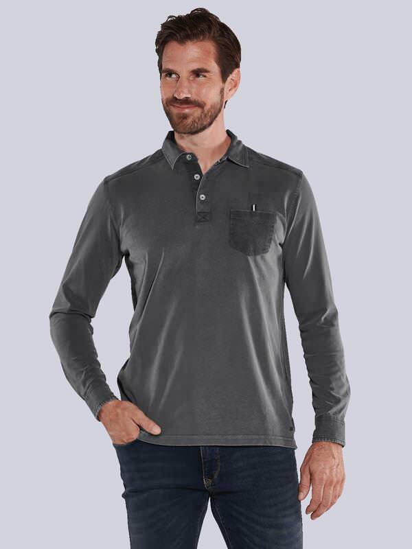 engbers Herren Langarm-Shirt mit Polokragen Grau regular uni Knopfleiste von engbers