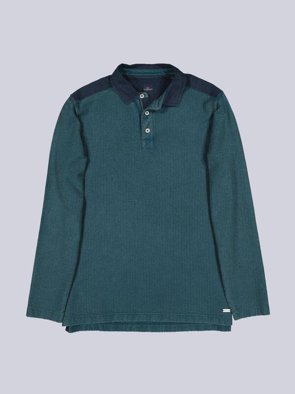 engbers Herren Langarm-Shirt mit Polokragen Türkis regular gemustert Knopfleiste von engbers