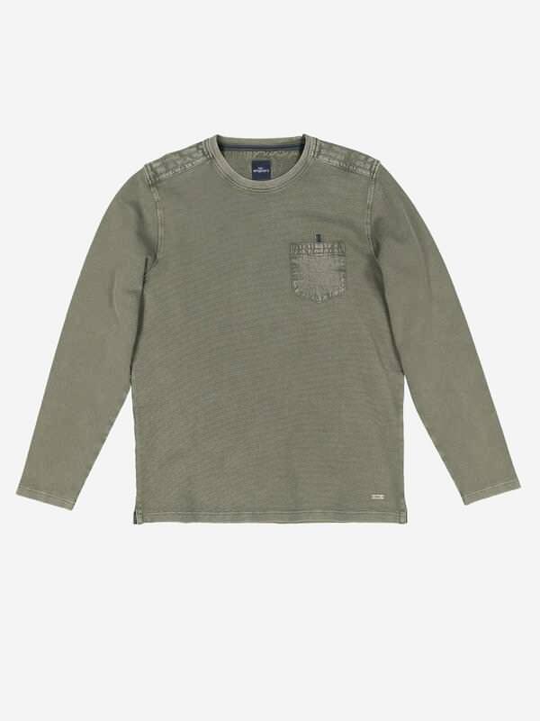 engbers Herren Langarm-Shirt strukturiert Grün regular uni Rundhals von engbers